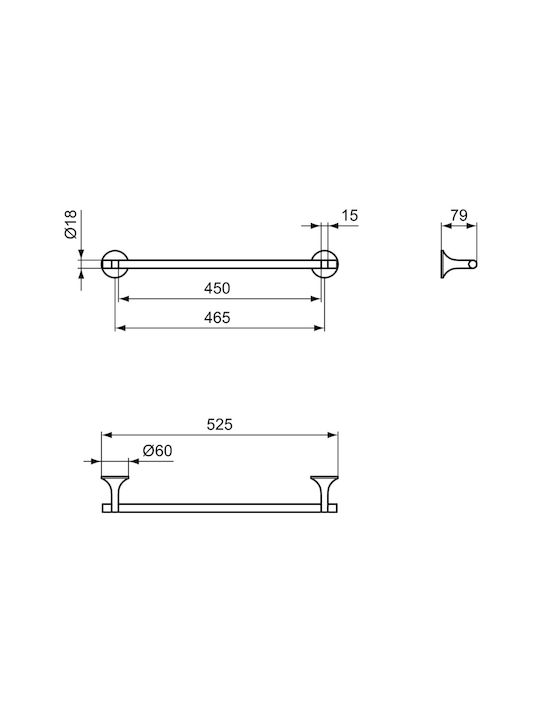 Ideal Standard Single Wall-Mounted Bathroom Rail with Screws Silver