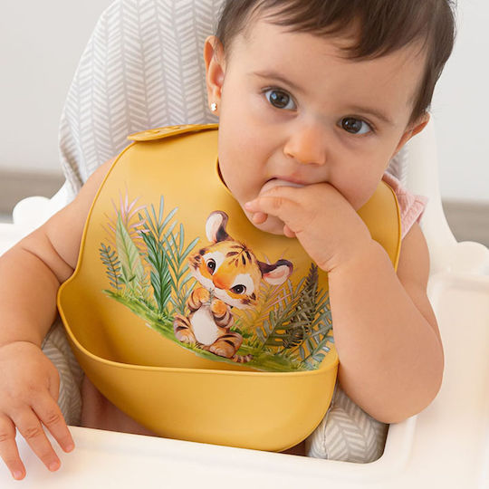 Kiokids Wasserdichte Silikon Baby Lätzchen mit Tasche Gelb für 4 m+