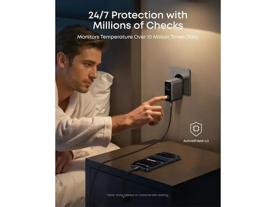 Anker Φορτιστής με Θύρα USB-A και 2 Θύρες USB-C και Καλώδιο USB-C - USB-C 100W Power Delivery Dark Grey (Smart Display)