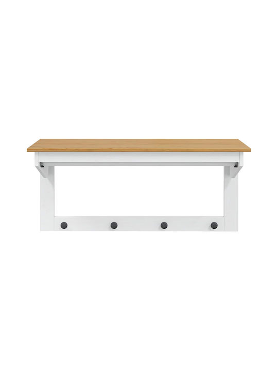vidaXL Κρεμάστρα Τοίχου Ξύλινη 4 Θέσεων Λευκή 90x35cm