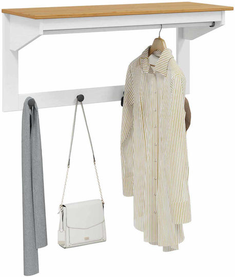 vidaXL Wooden Wall Hanger 4 Hooks White 90x35cm