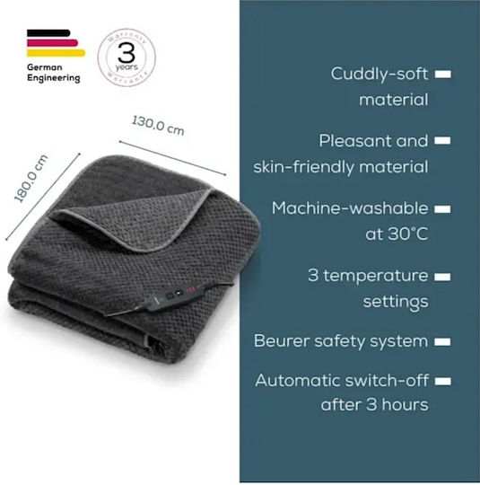 Beurer Waschbare Graue Elektrische Decke 130x180cm