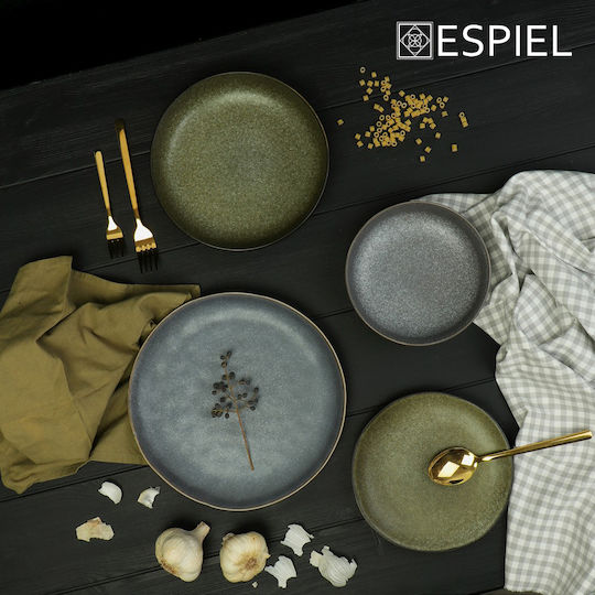 Espiel Etna Serving Plate Deep Ceramic Green with Diameter 21cm 4 Pieces