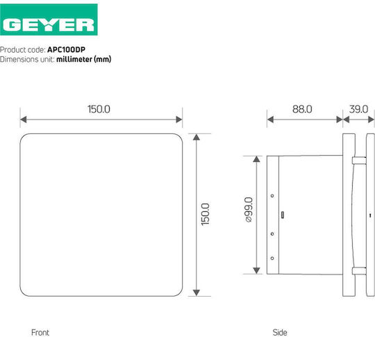 Geyer Επιτοίχιος Εξαεριστήρας Μπάνιου 100mm Λευκός