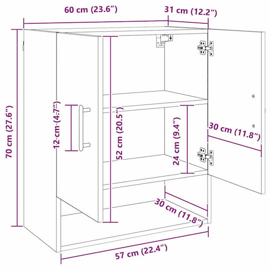 vidaXL Badezimmerschrank B60xT31xH70cm Braun