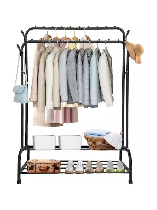 Wheeled Floor Garment Rack made of Metal Black 150x57x110cm