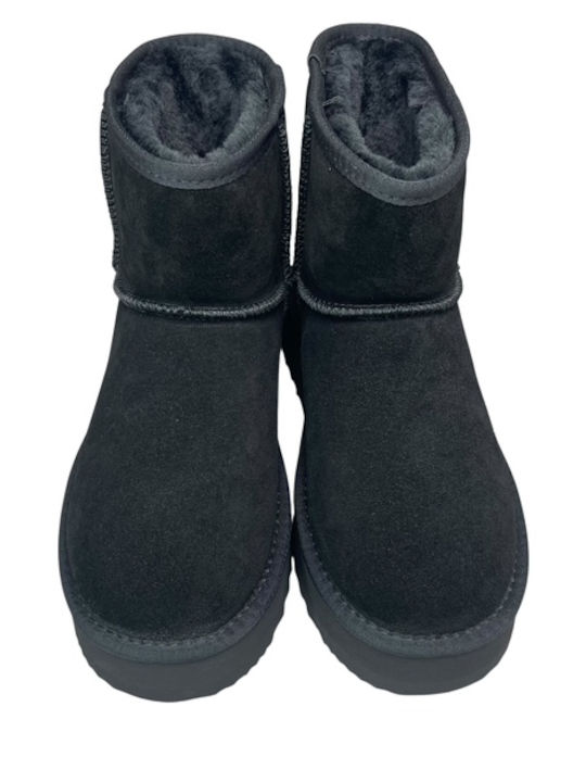 Suede Women's Ankle Boots with Fur Black GY-08228-1-6