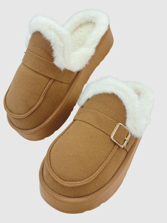 Closed-Toe Women's Brown Slippers