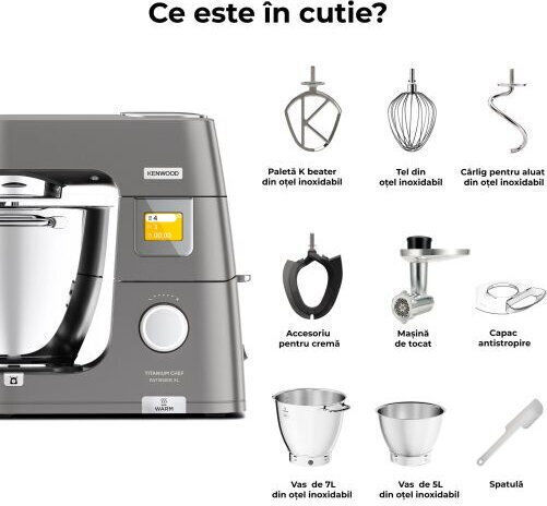 Kenwood Titanium Chef Patissier XL Mixează 1400W cu Vas din Oțel Inoxidabil 7lt