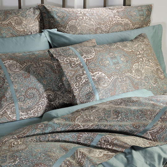 Down Town Home S-833 Bombay Set Coverlet Queen Size Cotton Satin Petrol 245x270cm 3pcs