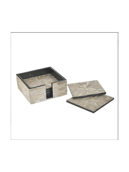 Inart Untersetzer Hölzernes mit Gestell Beige 12x12cm 6Stück