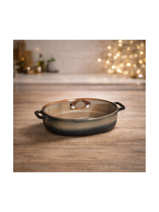 Karvounis Glass Oval Heat-Resistant Cookware with Lid 44x30.5cm