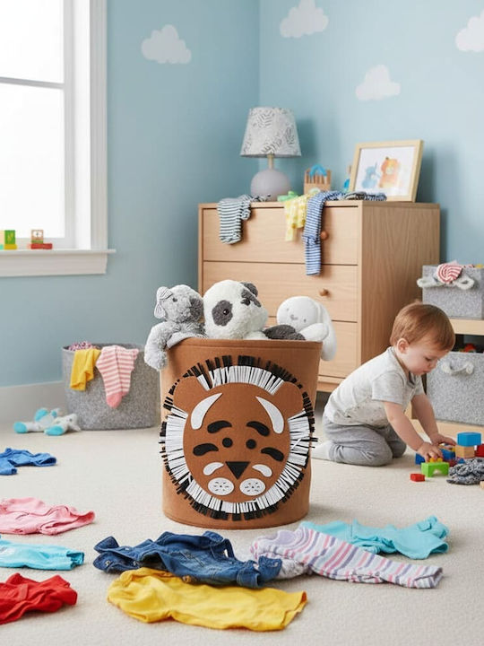 Queen Mother Children's Storage Basket Fabric Friendly Tiger Brown 35x35cm
