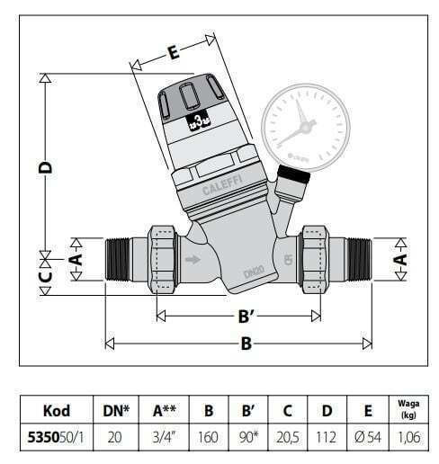 Caleffi Two-Way Pressure Relief Valve ¾" for boiler
