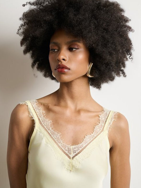 Women's Satin Blouse with Spaghetti Straps & V-Neckline Yellow