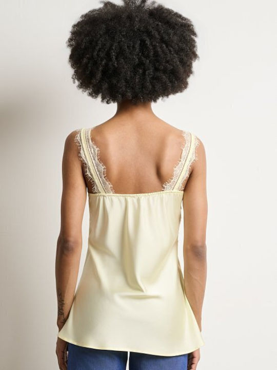 Women's Satin Blouse with Spaghetti Straps & V-Neckline Yellow