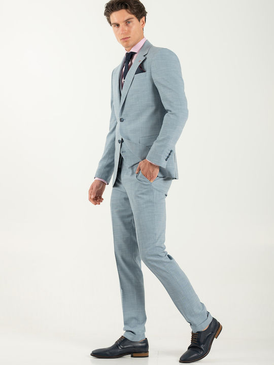 Men's Suit with Vest Light Blue