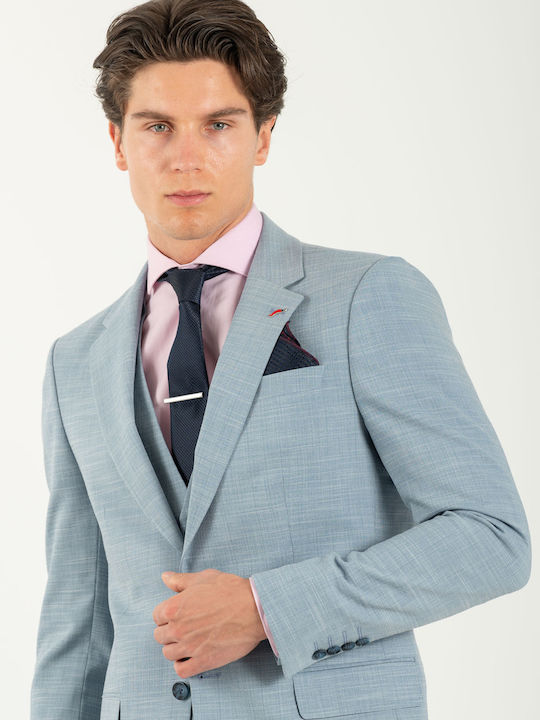 Men's Suit with Vest Light Blue
