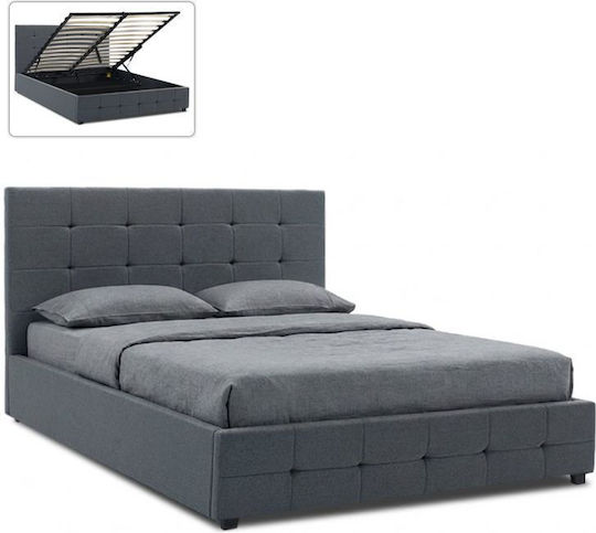 Iro Bett Übergröße Mit Stoff bezogen Charcoal Stauraum & Latten für Matratze 160x200cm