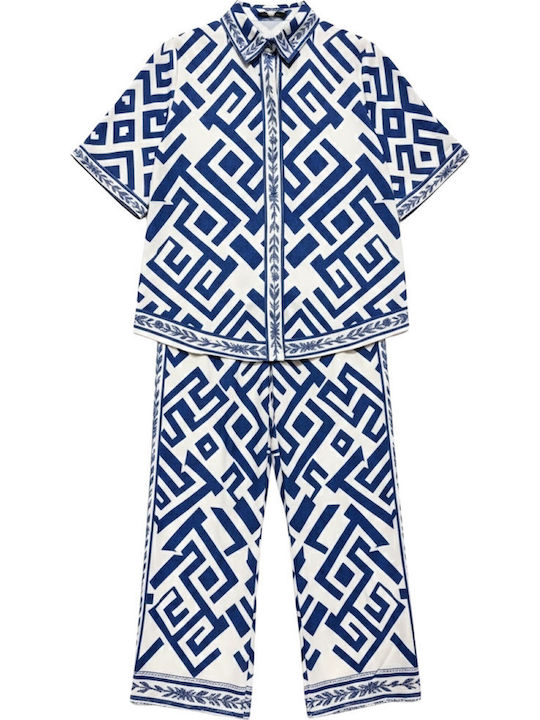 Women's Blue Set with Palazzo Fit Trousers