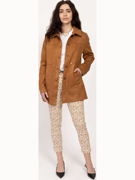 Women's Fabric Trousers Floral Brown