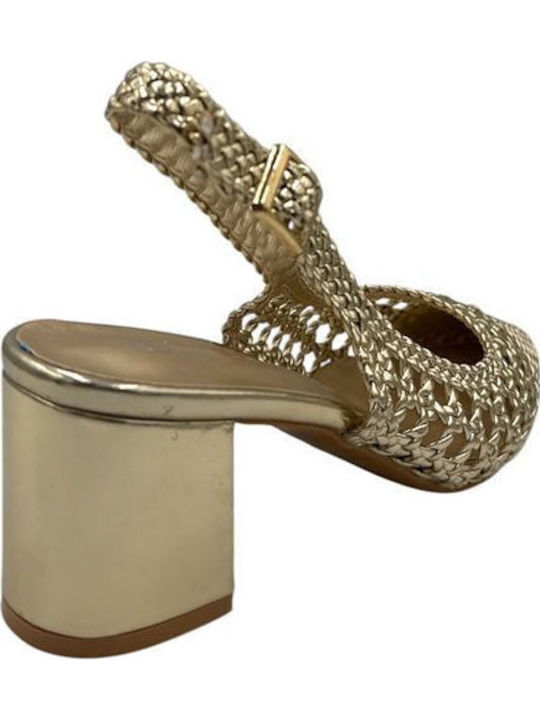 Heels with Strap & Chunky Mid Heel Gold