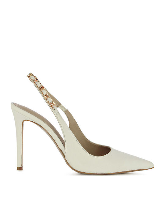 Leather Heels With High Ecru Heel