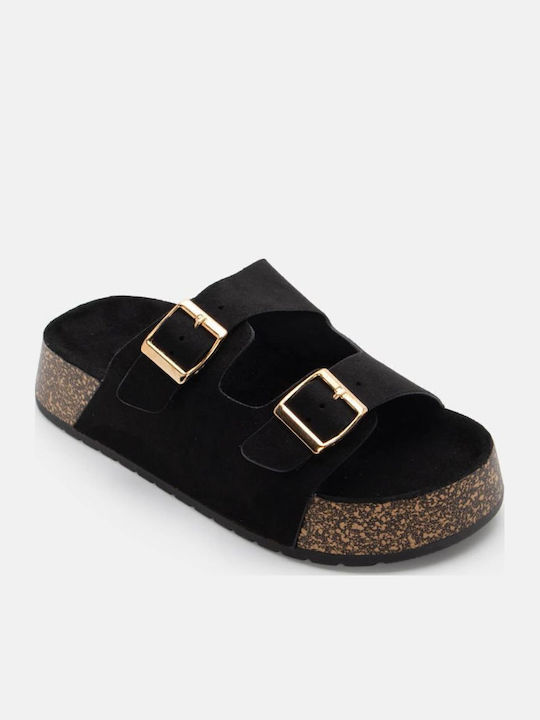 Damen Anatomisch Flache Sandalen Schwarz