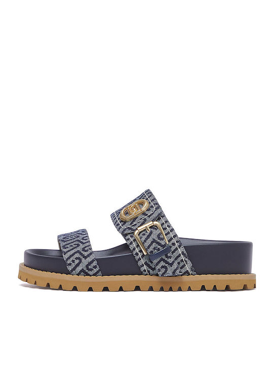 Leather Women's Flat Sandals Navy Blue
