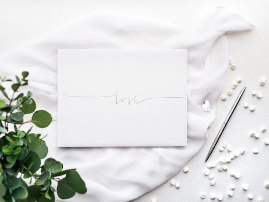 White Wedding Wish Book Love Silver Letters