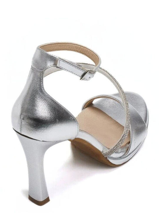 Leder Sandalen mit Strass Silber