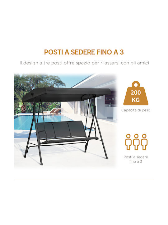 Κούνια με Βάση 3 Θέσεων Μεταλλική Μ175xΠ118xΥ159cm Μαύρη