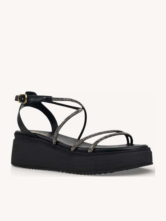 Черен Flatforms Глитер Каишки Анатомична Подметка