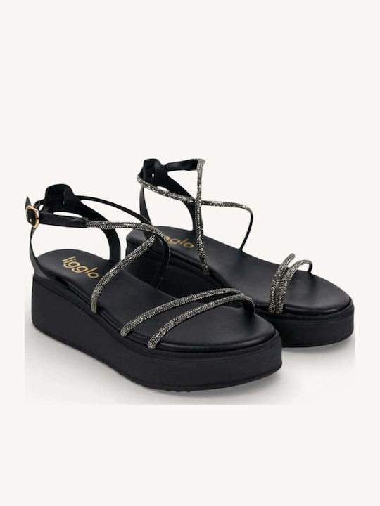 Черен Flatforms Глитер Каишки Анатомична Подметка
