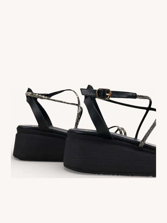 Черен Flatforms Глитер Каишки Анатомична Подметка