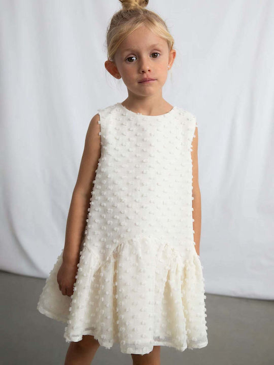 Girls Sleeveless Dress Set with Accessories Ecru