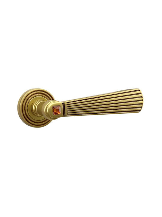 Door Handles Rosette Linea Cali Opera Matte Gold Patina Swarovski Crystal Orange Right Cylinder Security