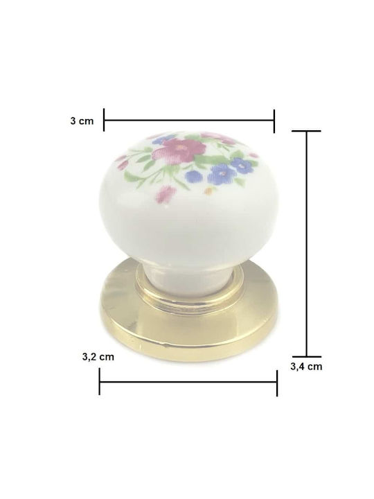 TMC Knob Furniture made of Zamak & Porcelain in White Color D30mm 3005-60-000 1pcs