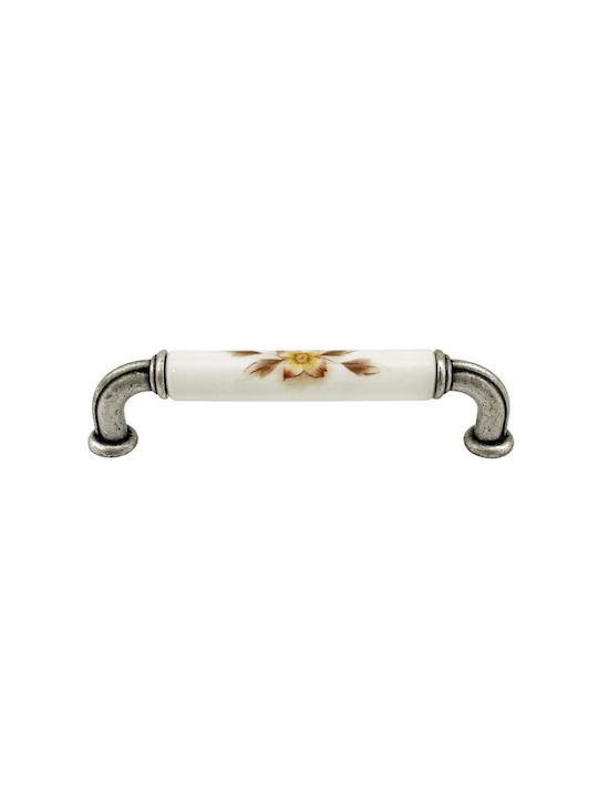 Möbelgriff Gem Mz S756 96mm Antik Silber Braun Blumen