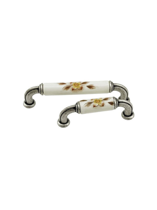 Möbelgriff Gem Mz S756 96mm Antik Silber Braun Blumen