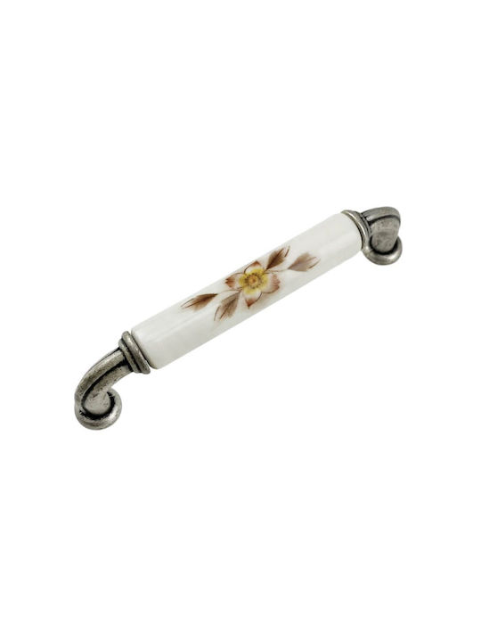 Möbelgriff Gem Mz S756 96mm Antik Silber Braun Blumen