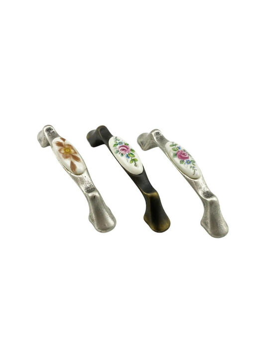 Möbelgriffe Gem Mz 1265 96mm Antik Silber Braun Blume