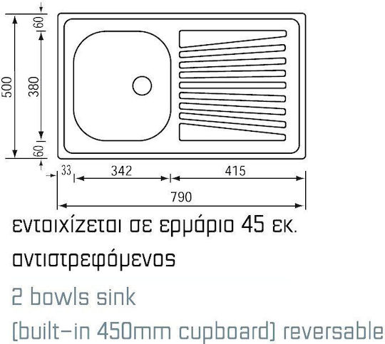 Sanitec Mondial Ένθετος Νεροχύτης Inox Σατινέ Μ79xΠ50cm Ασημί