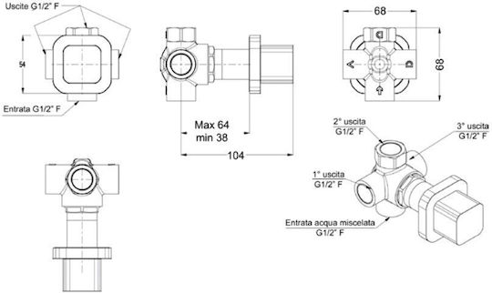 Eurorama Quadra Set Mixer & Deviation Îngropată pentru Duș 3 ieșiri Inox Argintiu