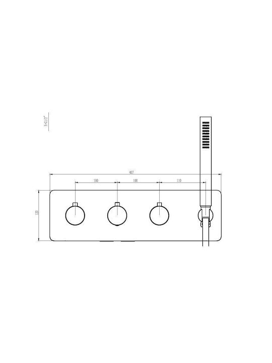 Sparke Oneral Built-in Mixer, Hand Shower & Shower Head Set for Shower 2 Exits Inox Silver