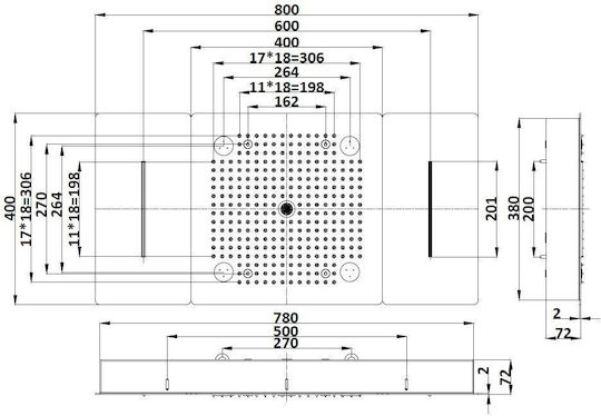 Sparke Oneral Built-in Mixer, Hand Shower & Shower Head Set for Shower 2 Exits Inox Silver