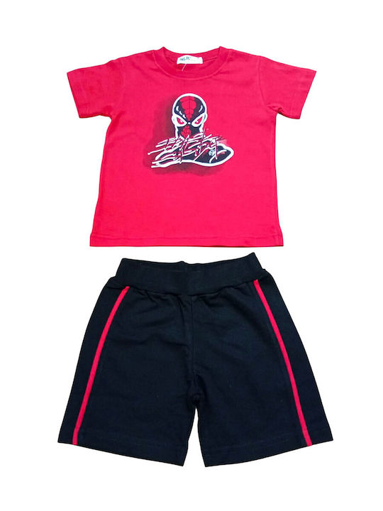 Nek Kids Wear Παιδικό Σετ με Σορτς Κοκκινο Μαυρο 2τμχ