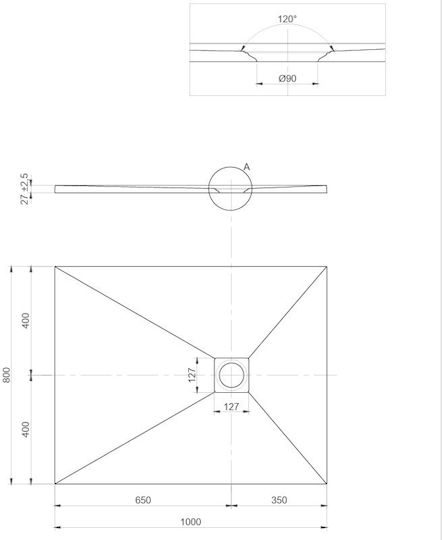 Sirene Γρανίτης Ντουζιέρα 100x80cm Λευκή