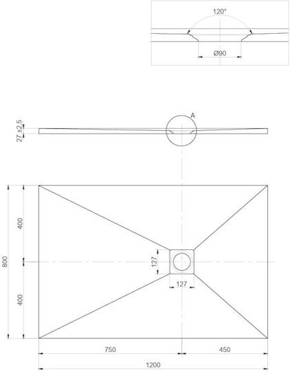 Sirene Granite Shower White 120x80x2.4cm