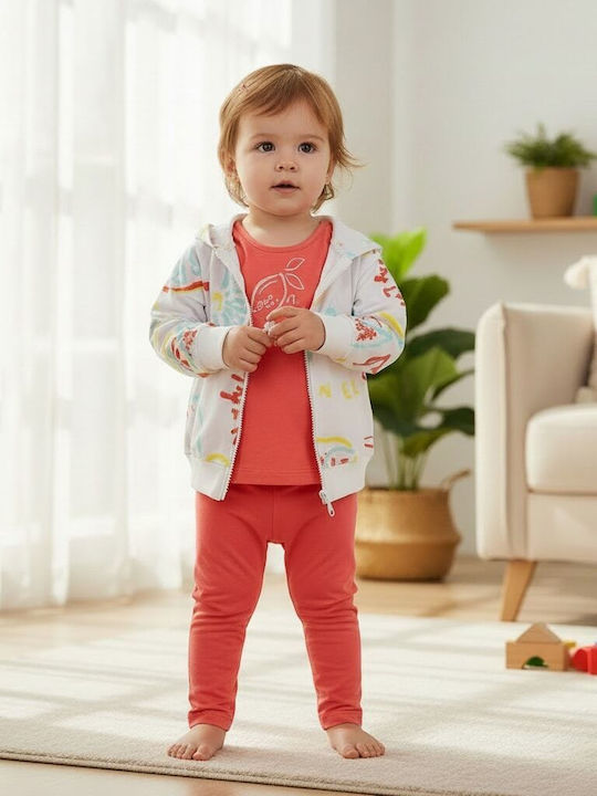 Kids Set with Leggings 3 Pieces White-Coral